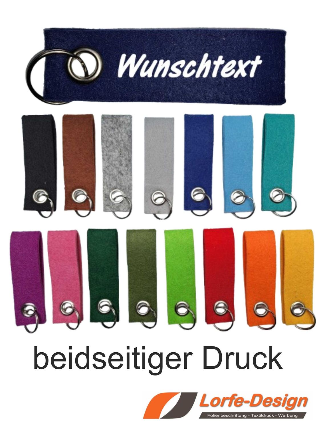 Personalisierter Filz-Schlüsselanhänger / doppelt gelegt / 10,0 x 3,0 cm / mit Wunschtext / beidseitig bedruckt Personalisierter Filz-Schlüsselanhänger / doppelt gelegt / 10,0 x 3,0 cm / mit Wunschtext / beidseitig bedruckt