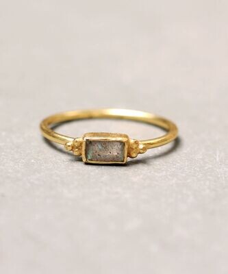 MUJA Ring rectangle double dots labradorite gold