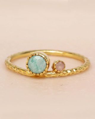 MUJA Ring amazonite & peach moonstone big & small gold plated, size 54