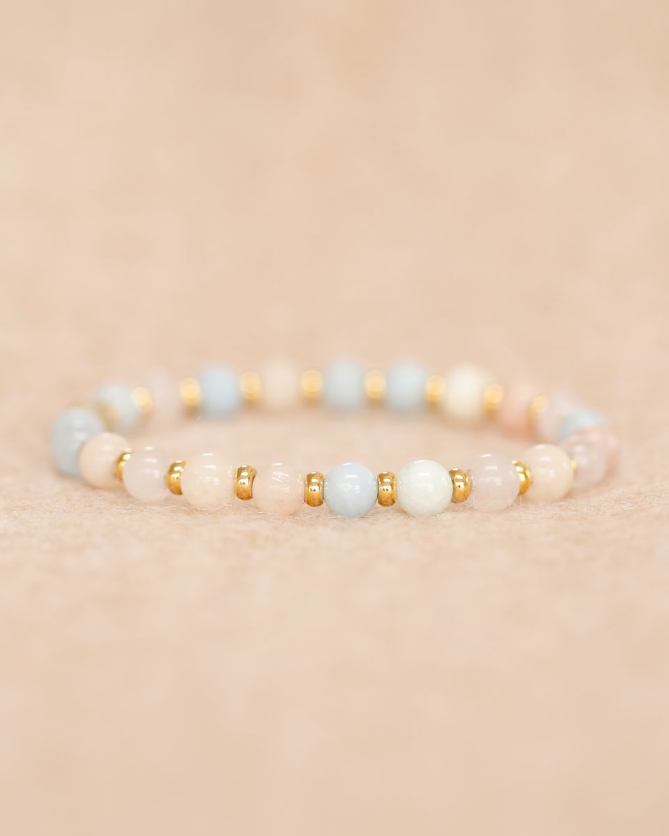 MUJA BRACELET 6MM MORGANITE WITH GOLD BEADS