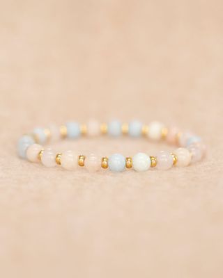 MUJA BRACELET 6MM MORGANITE WITH GOLD BEADS