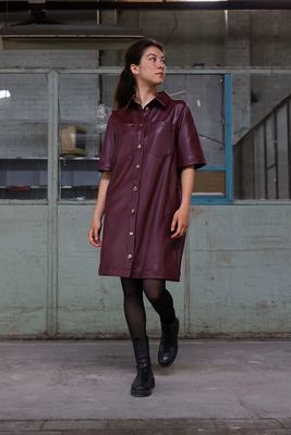 W26 SIL DOLLY DRESS VEGAN LEATHER BORDEAUX
