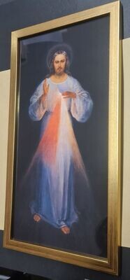 Gnadenbild vom Barmherzigen Jesus mit goldenem Bilderrahmen (17x32cm)