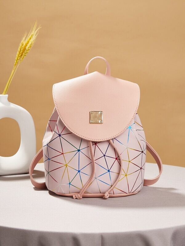 Pink Geography Pattern Drawstring Bucket Bag