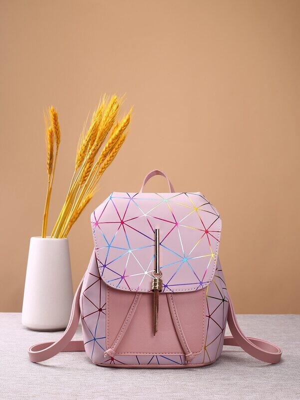 Pink Tassel Decor Flap Bucket Bag