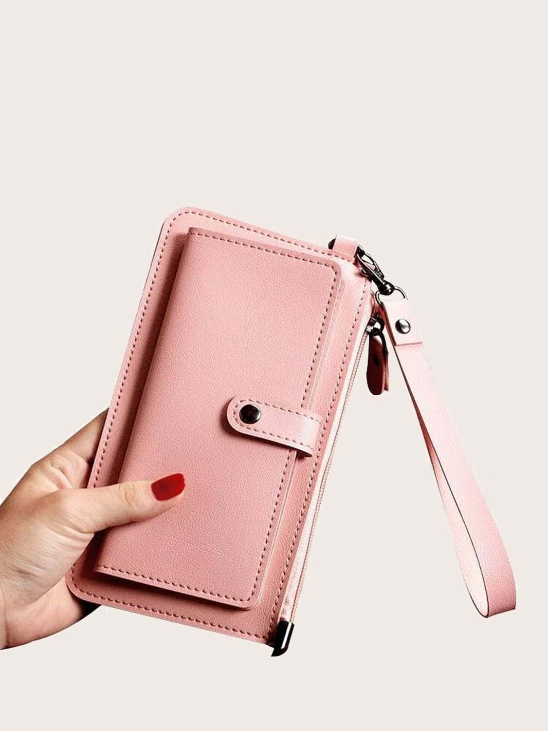 Baby Pink Long Wallet with Wristlet