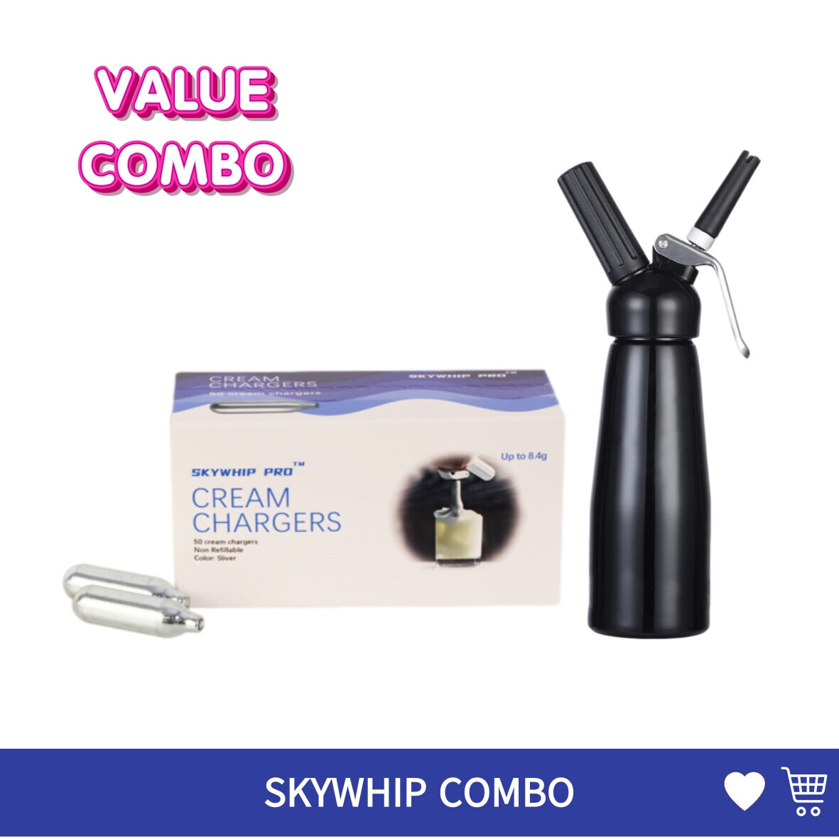 Cream Chargers: 8.4g SKYWHIP PRO + 0.5L Whipper VALUE COMBO