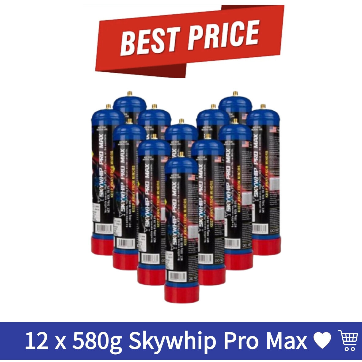 Cream Chargers: 12 x 580g Cylinder Skywhip Pro Max + Pressure Release Nozzle