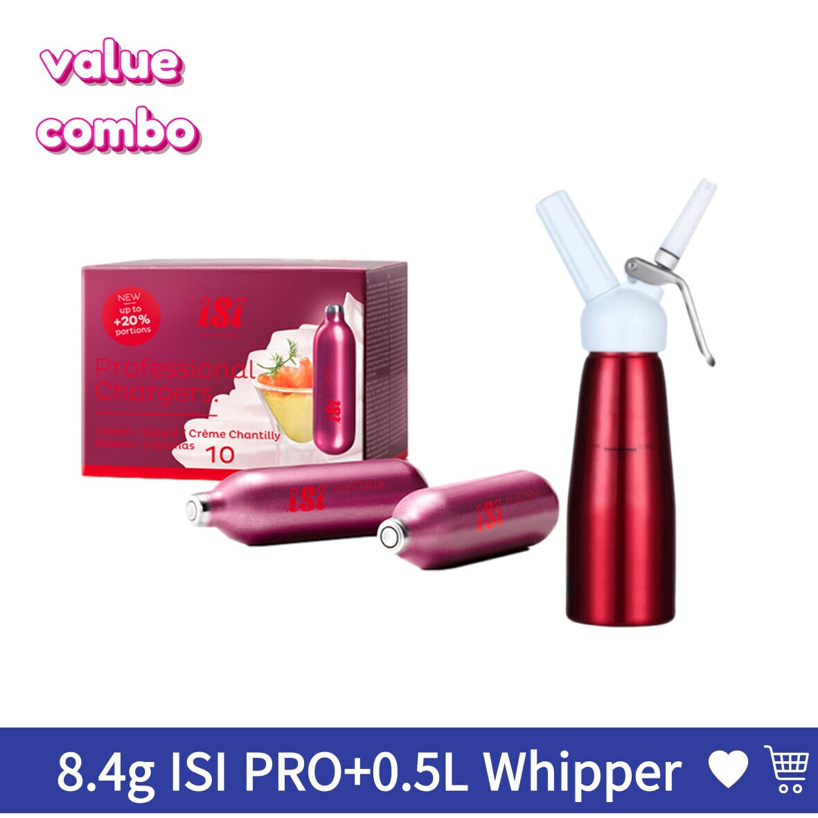 Cream Chargers: 8.4g ISI PRO + 0.5L Whipper VALUE COMBO