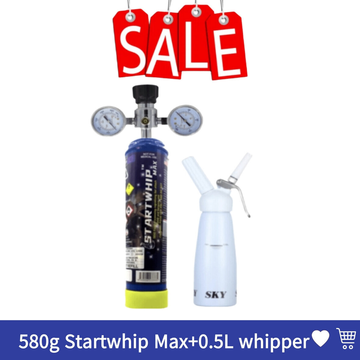Cream Chargers: 580g Cylinder Startwhip Max + Regulator + Whipped Whipper COMBO