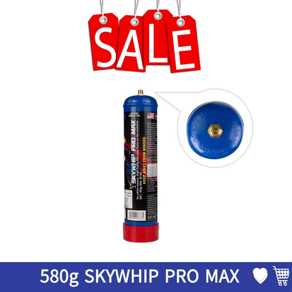 Cream Chargers: 580g Cylinder Skywhip Pro Max + Pressure Release Nozzle