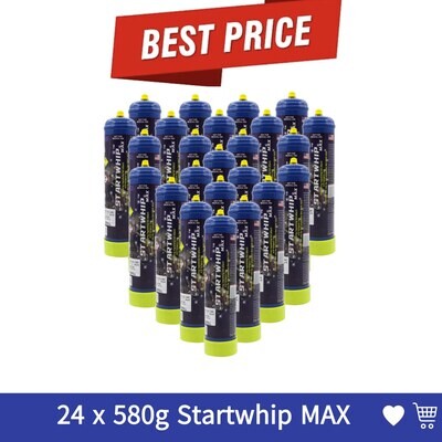 Cream Chargers: 24 x 580g Cylinder Startwhip Max + Pressure Release Nozzle