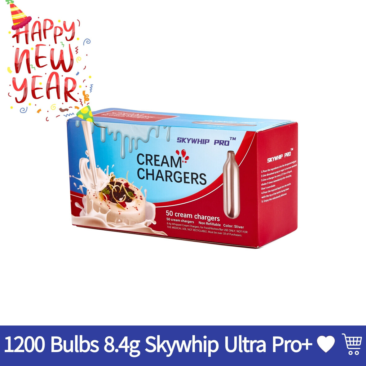 Cream Chargers: 1200 Bulbs 8.4g SkyWhip Ultra Pro+ Pure Professional - New Size Pack