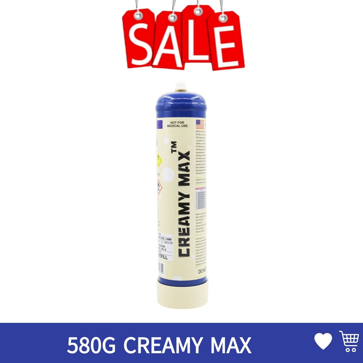 Cream Chargers: 580g Cylinder Creamy Max + Pressure Release Nozzle