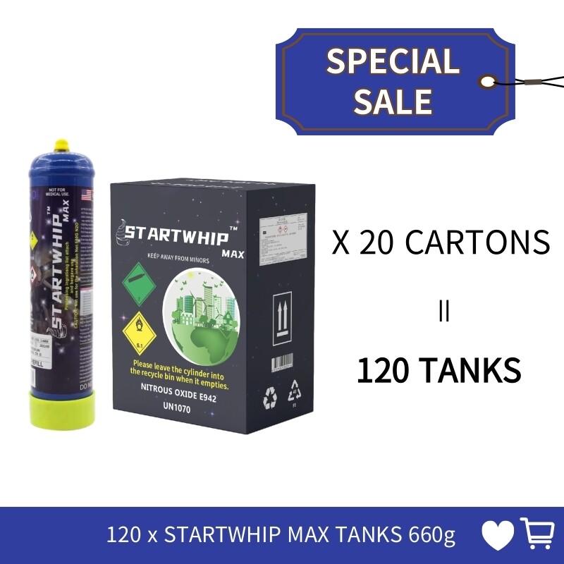 Cream Chargers: 120 x 660g Cylinder Startwhip Max + Pressure Release Nozzle