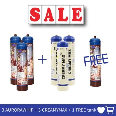 Cream Chargers: 3 x 1.1L + 3 x 660g Cylinder Cream Chargers + 1 Free Tank Value Combo