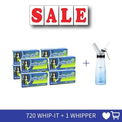 Cream chargers: 720 Bulbs 8g Whip-it Professional + 0.5L Whipper Value Combo