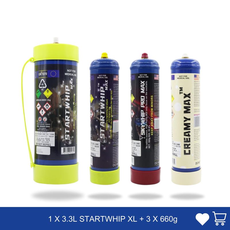 Cream Chargers: 1 x 3.3L + 3x 660g Cylinder Cream Chargers Value Combo