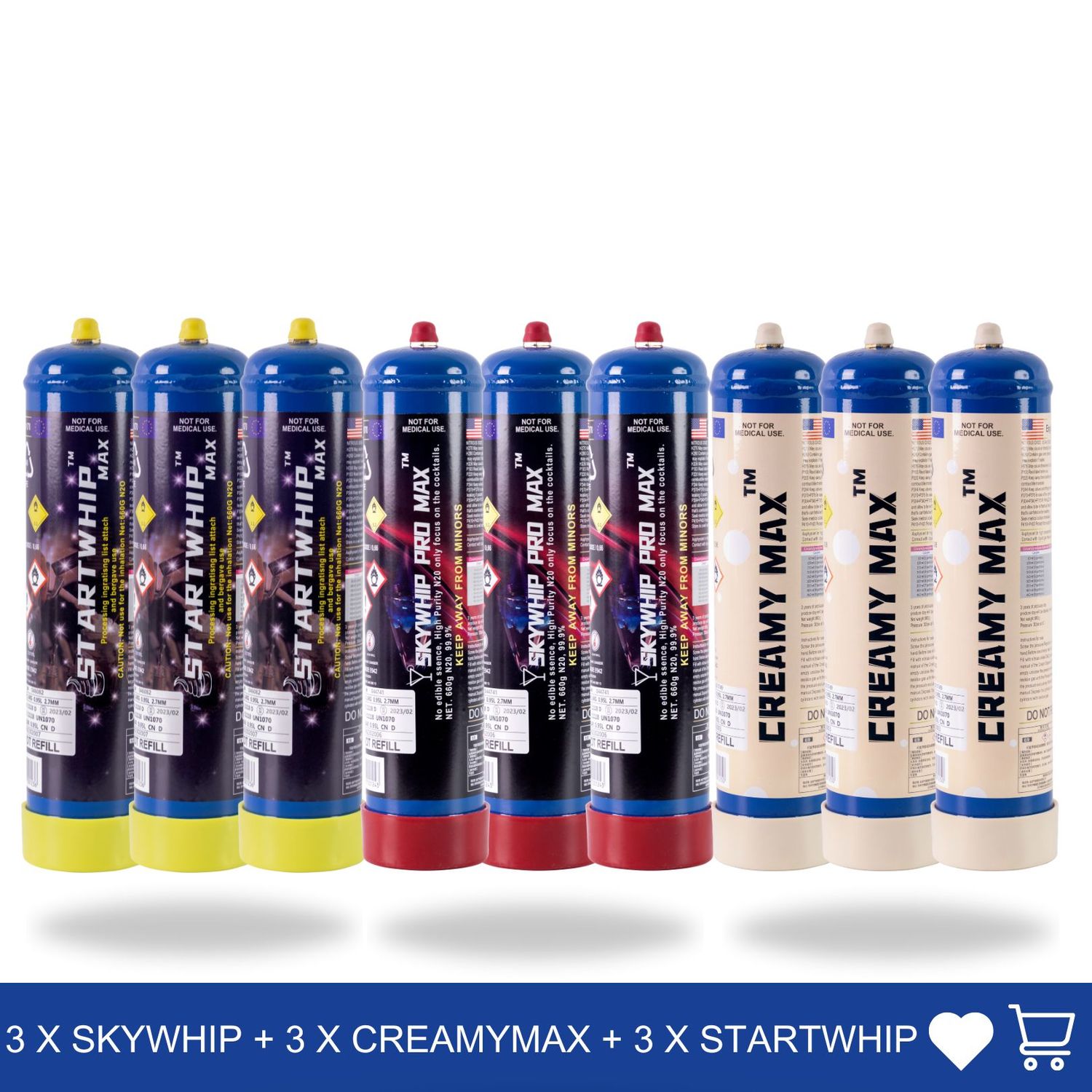 Cream Chargers: 9 x 660g Cylinder Cream Chargers Value Combo
