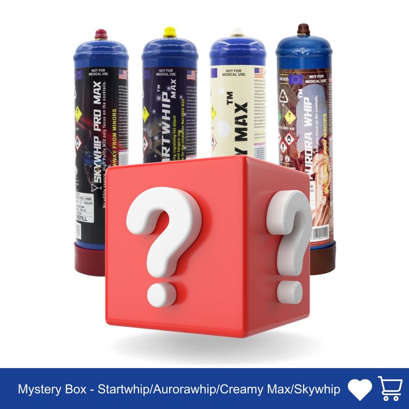 Cream Chargers: Mystery Box - Chance of Startwhip/Aurorawhip/Creamy Max/Skywhip + Pressure Release + Nozzle