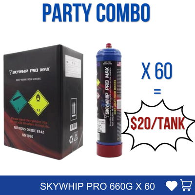 PARTY COMBO:60 X 660g Cylinder Skywhip Pro Max  + Pressure Release Nozzle