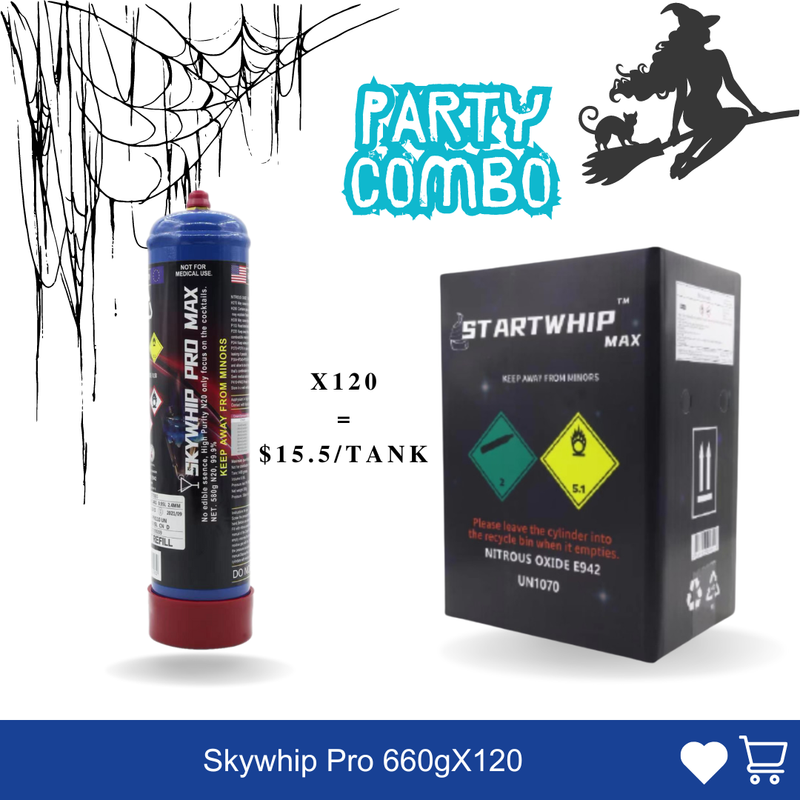 PARTY COMBO: 120 X 660g Cylinder Skywhip Pro Max  + Pressure Release Nozzle