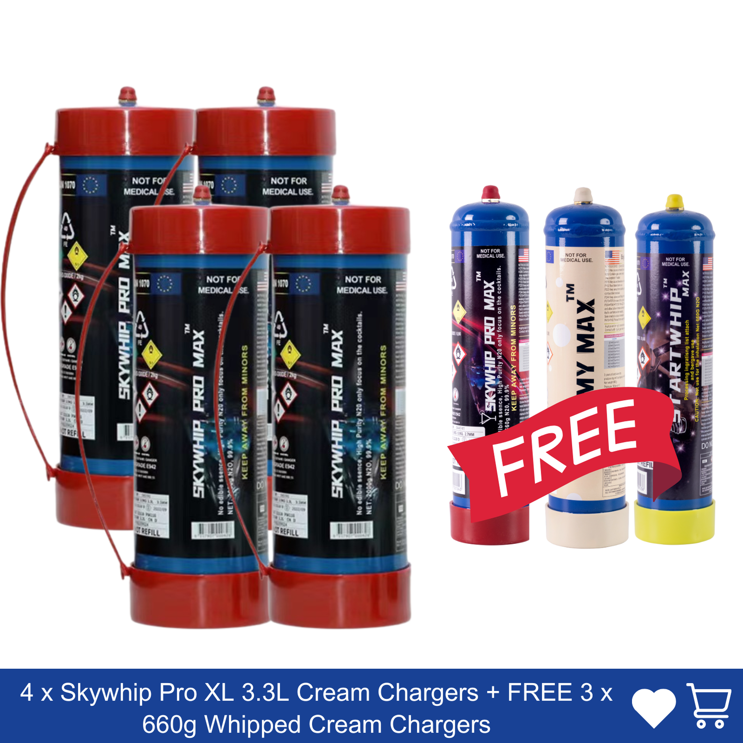 Party Offer: 4 x 3.3L Cylinder Cream Charger + 3 x 660g Cylinder Cream Chargers Combo