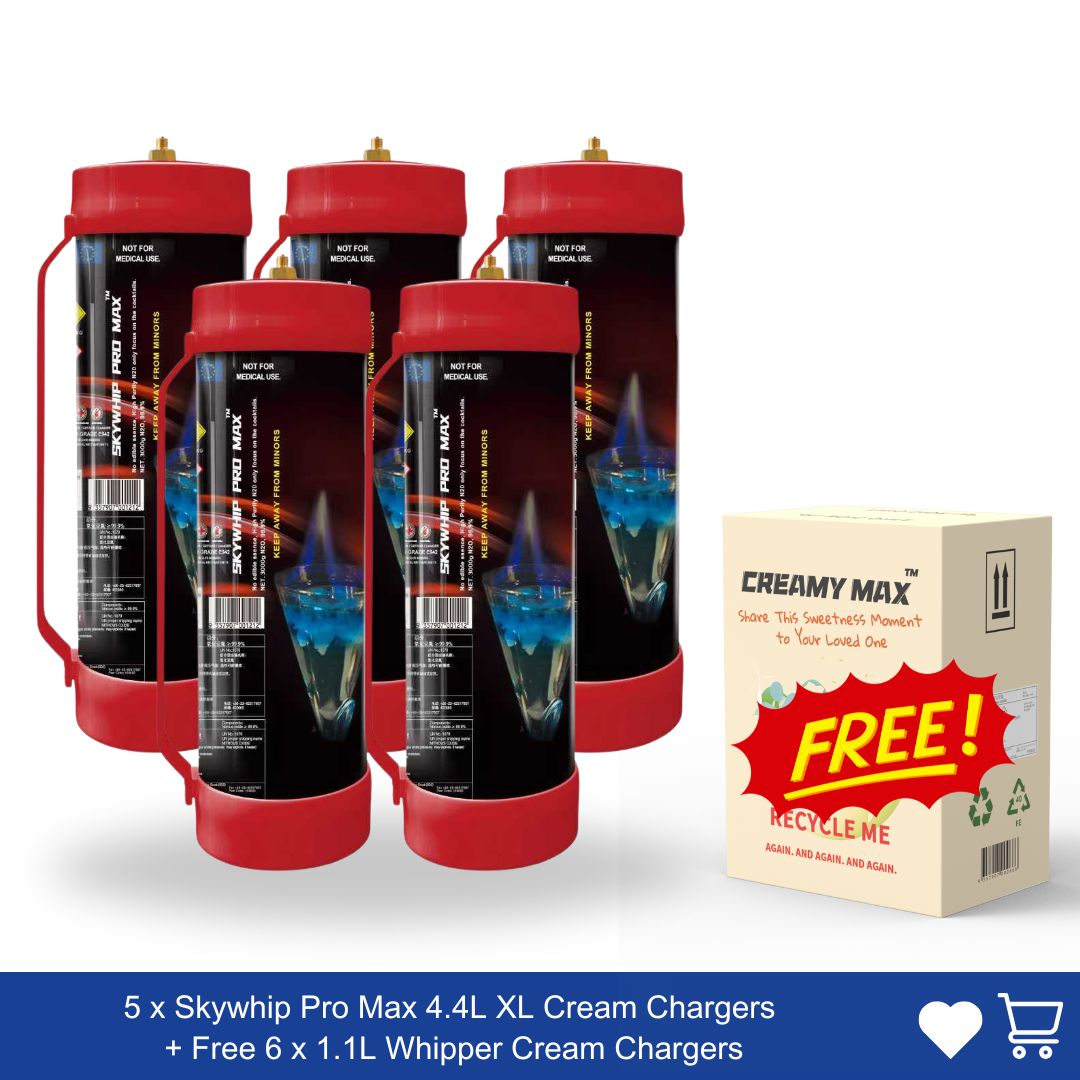 Party Offer: 5 x Skywhip Pro Max 4.4L XL Cream Chargers + Free 6 x 1.1L Whipper Cream Chargers