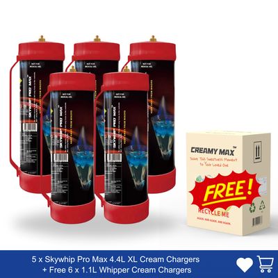 Party Offer: 5 x Skywhip Pro Max 4.4L XL Cream Chargers + Free 6 x 1.1L Whipper Cream Chargers