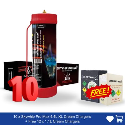 Huge Offer: 10 x Skywhip Pro Max 4.4L XL Cream Chargers + Free 12 x 1.1L Cream Chargers