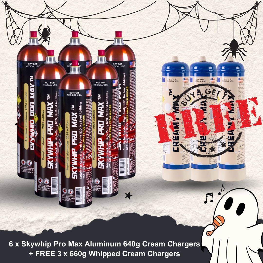 Cream Chargers: 6 x 640g Skywhip Pro Max Aluminum Cream Chargers BUY 6 GET 3 FREE delivery