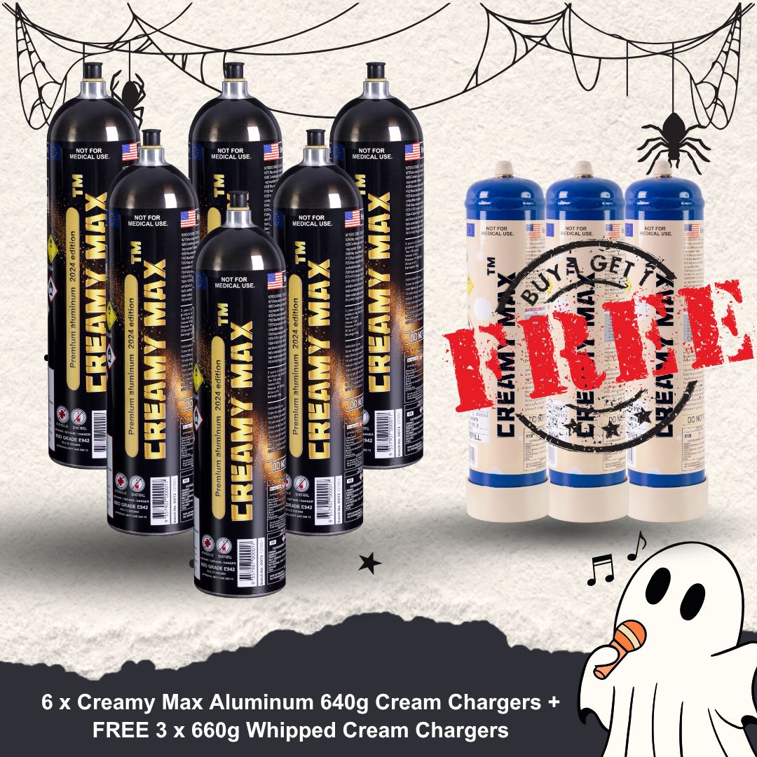 Cream Chargers: 6 x 640g Creamy Max Aluminum Cream Chargers BUY 6 GET 3 FREE delivery