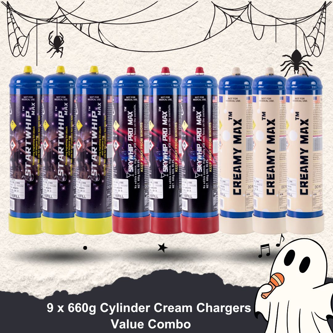 Cream Chargers: 9 x 660g Cylinder Cream Chargers Value Combo