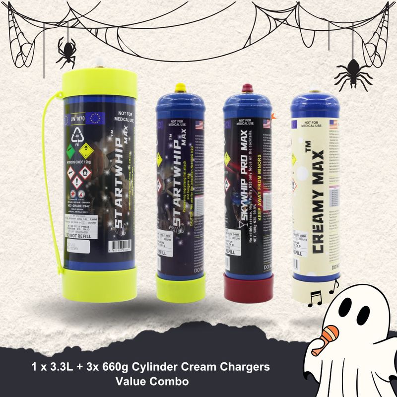 Cream Chargers: 1 x 3.3L + 3x 660g Cylinder Cream Chargers Value Combo