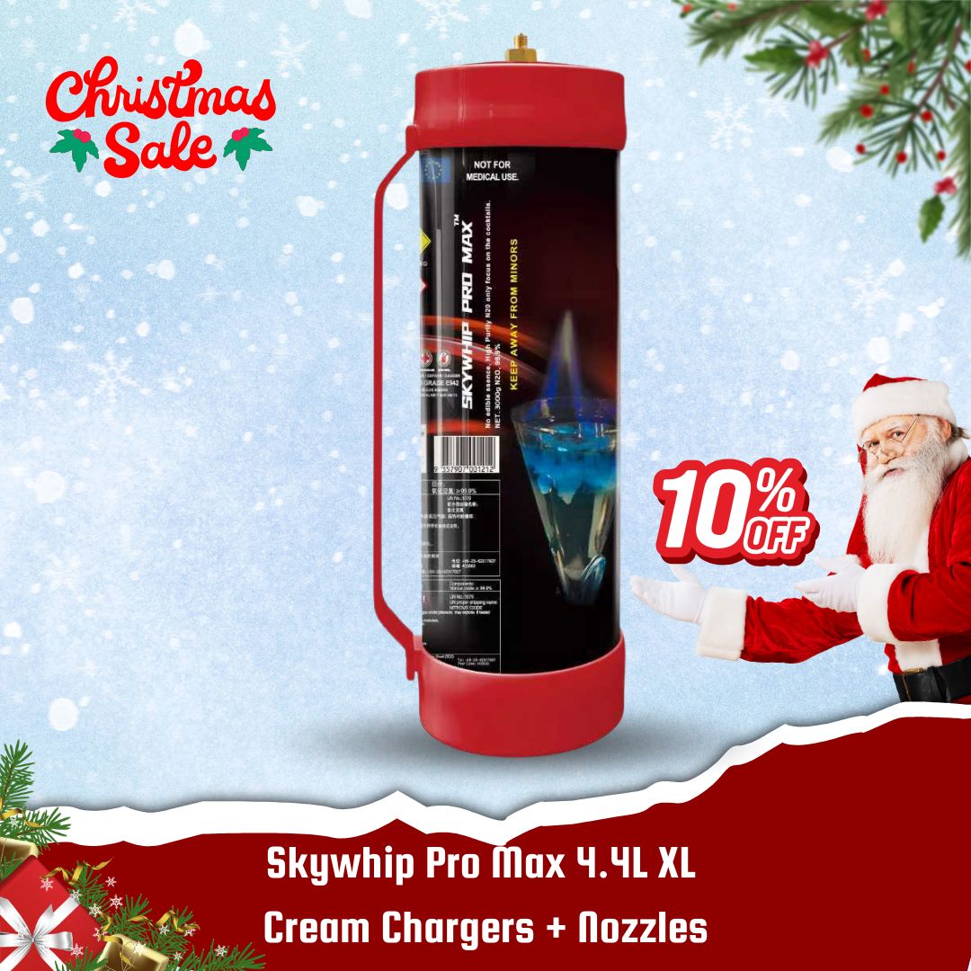 Cream Chargers: 4.4PL - Skywhip Pro Max 4.4L XL N2O Tanks + Nozzles