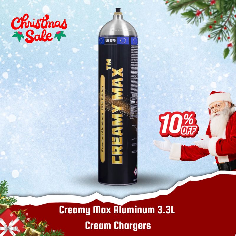 Cream Chargers: Creamy Max Aluminum 3.3L+ Pressure Release + Pressure Release Nozzle