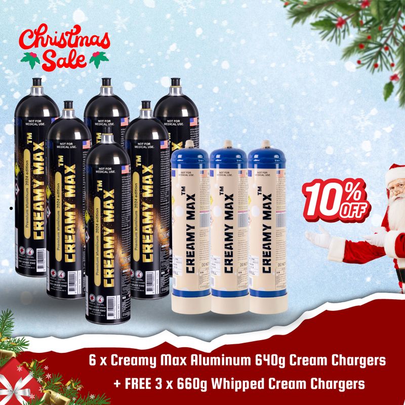 Cream Chargers: 6 x 640g Creamy Max Aluminum Cream Chargers BUY 6 GET 3 FREE delivery