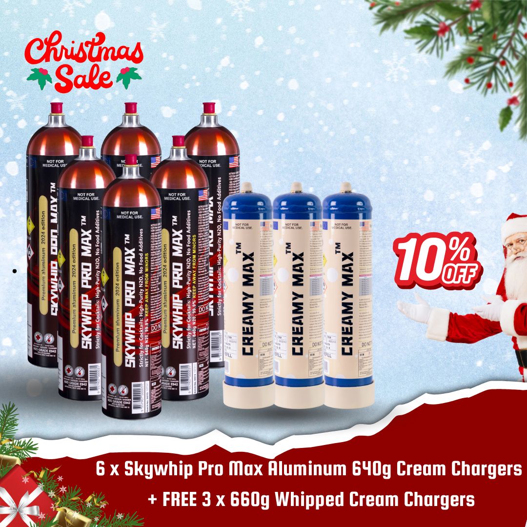 Cream Chargers: 6 x 640g Skywhip Pro Max Aluminum Cream Chargers BUY 6 GET 3 FREE delivery