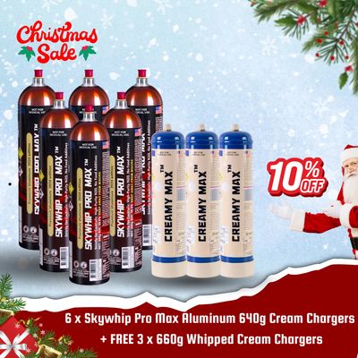 Cream Chargers: 6 x 640g Skywhip Pro Max Aluminum Cream Chargers BUY 6 GET 3 FREE delivery