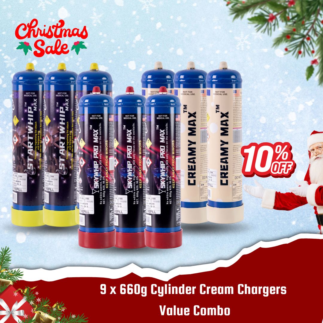 Cream Chargers: 9 x 660g Cylinder Cream Chargers Value Combo