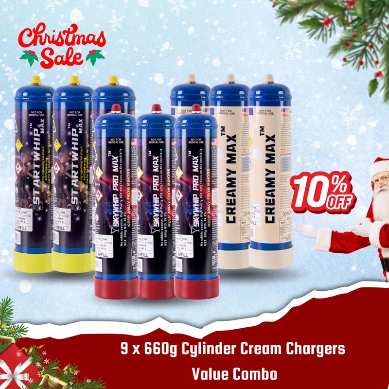 Cream Chargers: 9 x 660g Cylinder Cream Chargers Value Combo