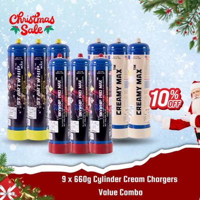 Cream Chargers: 9 x 660g Cylinder Cream Chargers Value Combo