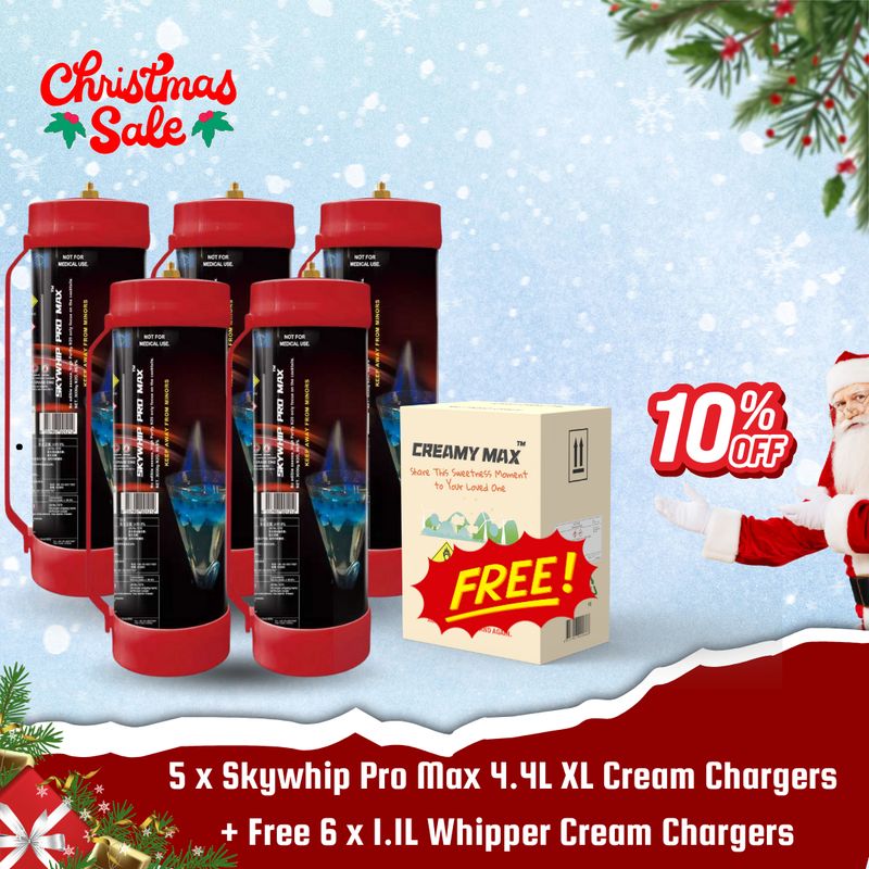 Large Offer: 5 x Skywhip Pro Max 4.4L XL Cream Chargers + Free 6 x 1.1L Whipper Cream Chargers