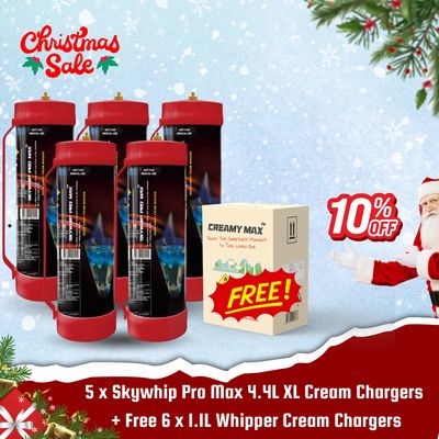 Large Offer: 5 x Skywhip Pro Max 4.4L XL Cream Chargers + Free 6 x 1.1L Whipper Cream Chargers