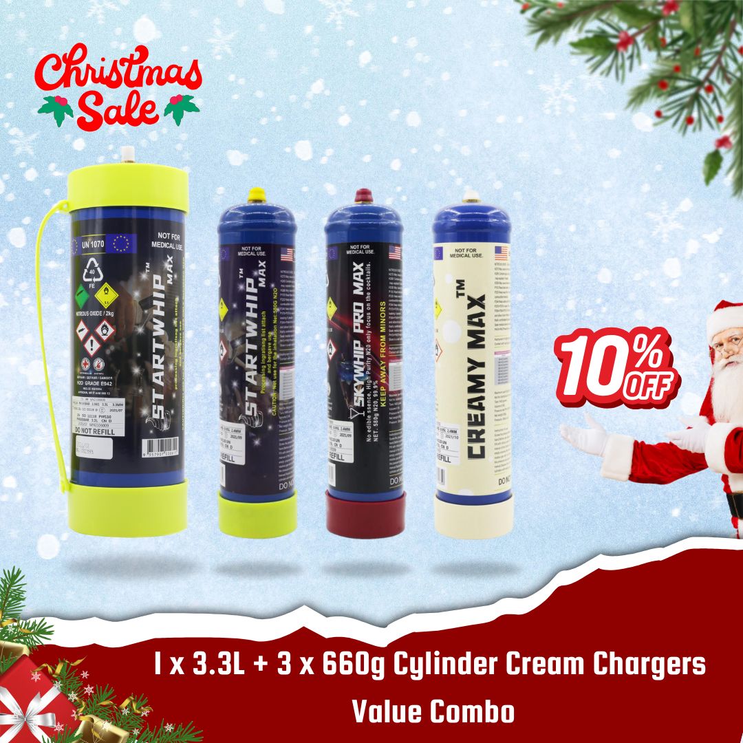 Cream Chargers: 1 x 3.3L + 3x 660g Cylinder Cream Chargers Value Combo