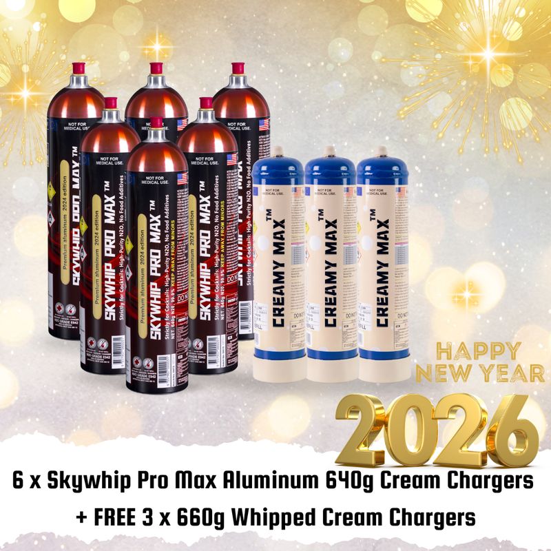 Cream Chargers: 6 x 640g Skywhip Pro Max Aluminum Cream Chargers BUY 6 GET 3 FREE delivery