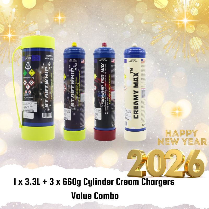 Cream Chargers: 1 x 3.3L + 3x 660g Cylinder Cream Chargers Value Combo