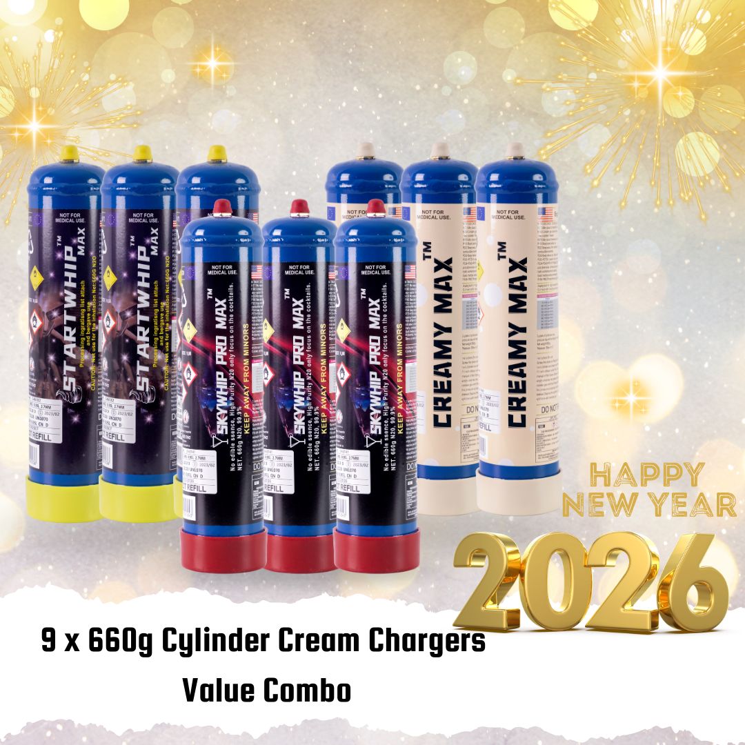 Cream Chargers: 9 x 660g Cylinder Cream Chargers Value Combo