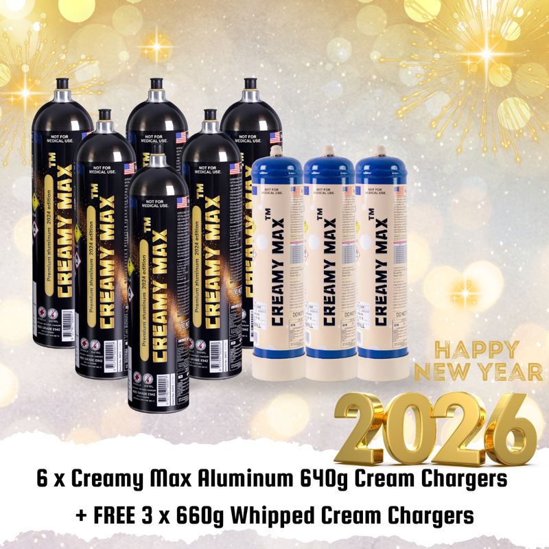 Cream Chargers: 6 x 640g Creamy Max Aluminum Cream Chargers BUY 6 GET 3 FREE delivery