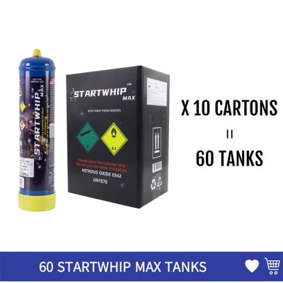 Cream Chargers: 60 x 660g Cylinder Startwhip Max + Pressure Release Nozzle